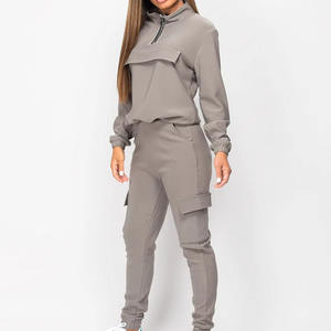 Conjunto de 2 piezas para mujer al por mayor, chándales de lana de algodón 100% a la moda, tops cortos, ropa deportiva, ropa de calle, pantalones de chándal, chándal - Product Image 5