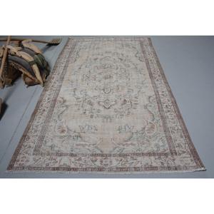 Vintage Rug, 5.2x8.5 ft Turkish Rug, <b>Brown</b> White Moroccan <b>Wool</b> Rug - Product Image 1