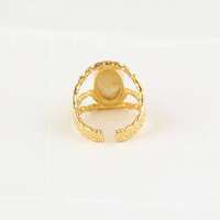 Bijoux de mode en gros, pierre précieuse naturelle, forme ovale, bague réglable, plaqué or 18 carats, texture de designer, anneaux à trois couches