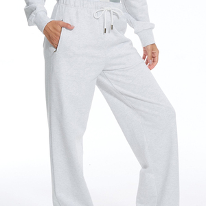 Pantalones Deportivos de Felpa Blancos para Mujer, Corte Holgado, Pierna Recta, Cintura Alta, Pantalones de Salón de Algodón, Tejido Suave y Cómodo, Cintura Elástica - Product Image 2