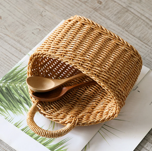 Panier de rangement suspendu au mur tissé de ferme, petit panier tissé organisateur mural de cuisine pour panier mural au gingembre et à l'ail - Product Image 3