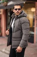 Manteau d'hiver pour homme de haute qualité, anti-plis, imperméable, en satin, avec fourrure de cheval, garnissage en duvet d'oie gris 50% écologique, à capuche et fermeture éclair