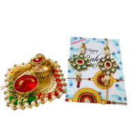 Support de Présentation pour Haldi-Kumkum et Rakhi, Style Mariage Rouge, en Bois et Métal, pour Fêtes Indiennes et Rakshabandhan, Usage Domestique, Boîte Cadeau