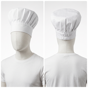 Casquette de chef blanche en sergé de coton imperméable 200 GSM de qualité supérieure, couronne plissée, fermeture élastique arrière à pression, broderie personnalisée, impression tissée - Product Image 1