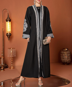 2025 ouvert Abaya pour les femmes musulmanes noir dubaï robes arabe broderie grande taille Robe à manches longues rayonne matériel solide pour - Product Image 2