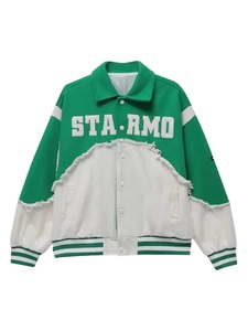 เสื้อแจ็คเก็ตเดนิมวาร์ซิตี้สีน้ำเงินสำหรับผู้ชาย เสื้อแจ็คเก็ตเดนิมแบบคอมโบพร้อมตัวอักษรแบบกำหนดเอง เสื้อแจ็คเก็ตเดนิมวาร์ซิตี้แบบไฮบริดสไตล์สตรีทแวร์ - Product Image 3