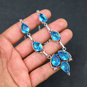 Collier en topaze bleue de laboratoire, forme poire, 10x14 mm, argent sterling, 18 pouces, cadeau de mariage de luxe, bijoux - Product Image 1