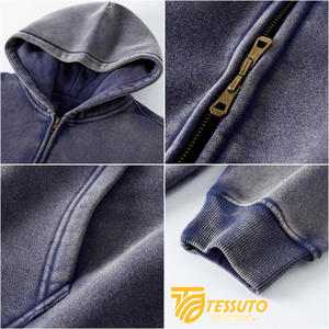 Sweat à capuche argenté et violet pour homme en coton original anti-rétrécissement respirant à l'acide à capuche Sun Fade Zipper Hoodie - Product Image 3