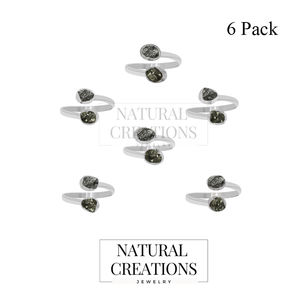 Anillo de Meteorito de Forma Natural en Plata de Ley 925 con Engaste de Puntas, Estilo Clásico para Compromiso, Aniversario y Fiesta, Paquete de 6 - Product Image 3