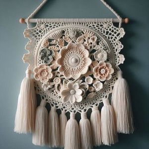 Décoration murale en macramé élégante, faite à la main, en coton naturel, pour le salon, vente en gros, écologique, durable, en provenance du Vietnam - Product Image 4