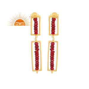 Pendientes colgantes de cuentas de rubí Natural chapados en oro de 18 quilates de plata de ley más vendidos, joyería fina Demi para mujer, regalo para ella - Product Image 1