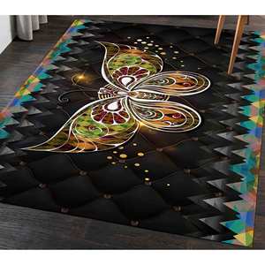 Butterfly <b>Chenille</b> <b>Rug</b>: Custom Black Accent <b>Rug</b>, Printed <b>Rug</b>,Nonwoven Soft <b>Rug</b> - Product Image 1