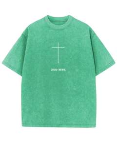 Camiseta Oversize de Algodón Lavado del Fabricante, Verde Oliva con Estampado Cruzado, Estilo Urbano Vintage, Venta al Por Mayor Personalizada - Product Image 1