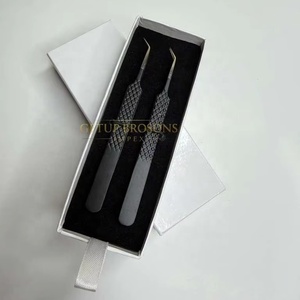 Pince à épiler pour cils GETUP BROSONS GBI de haute qualité, en acier inoxydable noir mat, à pointe lisse, avec grip diamanté, plusieurs couleurs, 45 degrés - Product Image 4