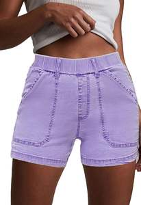 High Waisted <b>Jean</b> Shorts for Summer Crafted from Stretchy Cotton Casual Wear Beach Ready Denim Shorts <b>Elastic</b> <b>Waist</b> Pockets - Product Image 4