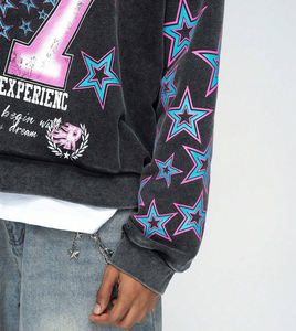 Sudadera con capucha Vintage con estampado de pantalla personalizado de alta calidad para hombre de tendencia con cordón y hombro caído, Sudadera corta lavada Vintage para hombre - Product Image 5