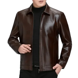 Chaqueta de cuero para hombre, chaqueta de cuero estilo cremallera informal para hombre, con cuello levantado, gran oferta, novedad - Product Image 1