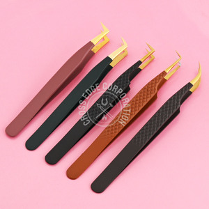 Pince à cils à pointe en fibre de 90 degrés, outil d'extension de cils, pince à cils légère, pointe dorée, courbe classique - Product Image 2