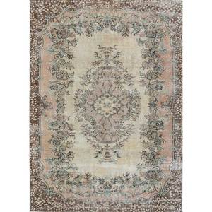 Alfombra de Lana Anudada a Mano de Estilo Vintage, Diseño Rectangular Abstracto con Medallón Rosa y Morado para Sala de Estar o Pasillo, Pae-3268 - Product Image 1
