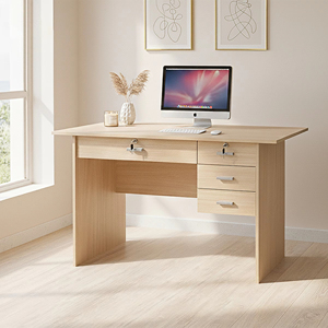 Bureau d'étude simple pour la maison avec 4 tiroirs et 1 serrure 70345 Panneau de particules et MDF Table de bureau rectangulaire classique - Product Image 1