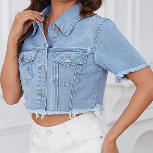 Veste en jean courte coupe ample personnalisée pour femmes, style décontracté et à la mode, pour les jeunes femmes, décoration brodée en coton respirant - Product Image 4