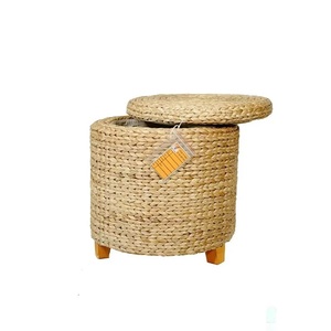 100% jacinthe d'eau naturelle panier de rangement rond pouf chaise flexible et durable multifonctionnelle boîtes et bacs ménagers - Product Image 4