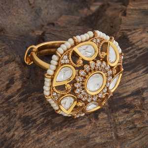 Kundan Fashionable Wedding Finger <b>Ring</b> <b>Adjustable</b> Gold Plated Inlay with Princess Cut Diamond Free <b>Size</b> - Product Image 3
