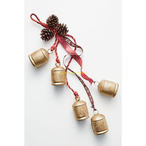 Juego de campanas de metal dorado de tres con cuerda colgante rústico granja Navidad festivo vacaciones hogar jardín pared puerta campanas colgantes - Product Image 2