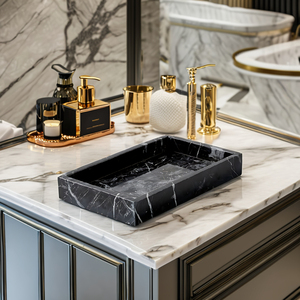 Bandeja de baño de mármol ecológica moderna elegante organizador de tocador rectangular para té café Perfume pantalla decoración de Hotel - Product Image 2