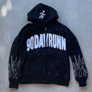 Sweat à capuche unisexe à fermeture éclair, 100% coton, broderie usée, dentelle, coupe courte, pour hommes, fabriqué aux États-Unis, sans taxe - Product Image 1