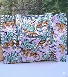 Lady Velvet Vintage <b>Tote</b> <b>Bag</b> Zipper Closure Canvas Lining Block Printed Floral Kantha Design Lightweight Customizable Size - Product Image 1