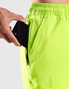 <b>Mens</b> Workout <b>Shorts</b> in Neon Green <b>with</b> Quick Dry Fabric <b>Zip</b> <b>Pockets</b> and 4 Way Stretch for Running Training and Sports - Product Image 5