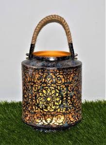 Portavelas de metal negro moderno con mango de cuerda de yute Linterna simple para decoración del hogar para Navidad - Product Image 3