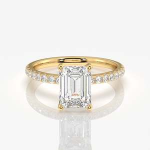 <b>Emerald</b> Cut Moissanite Diamond Pave Sterling <b>Silver</b> <b>Ring</b> Elegant Pave Design for Women - Product Image 1