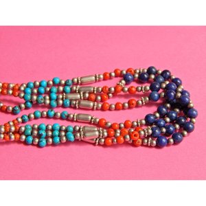 Collier multi-perles véritable Lapis Lazuli Coral Turquoise Bijoux en pierres naturelles faites à la main en argent sterling - Product Image 2