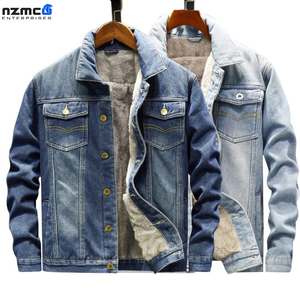 2022 hommes décontracté hiver Denim veste bleu clair coton coquille épaissi chaud manteau avec grande taille longue longueur - Product Image 3