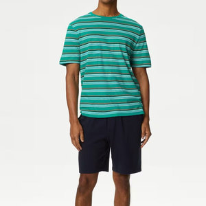 Conjuntos de pantalones cortos para hombre de alta calidad, manga corta, deportes de verano, informales, de talla grande, ajustados, conjuntos gemelos, logotipo personalizado, 100% algodón - Product Image 4