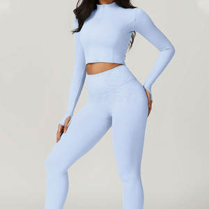 Ensemble de yoga 3 pièces pour femmes, dernier design, haute qualité, devant uni, taille élastique, 100% coton, respirant, léger, vente en gros - Product Image 4