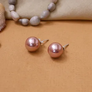 Boucles d'oreilles clous en perles d'eau douce roses pour femmes, argent 925, géométriques classiques, qualité AAA, plaqué argent, certifiées par un tiers, ART - Product Image 3