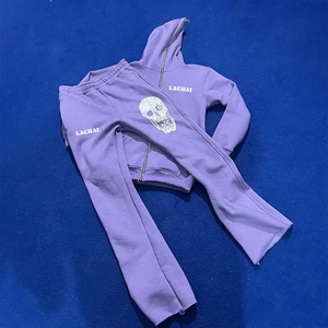 Ensemble de survêtements personnalisés unisexes sans bouffée Ensemble de survêtements pour hommes Pantalon de survêtement évasé à empiècements Ensemble pantalon de survêtement et sweat à capuche - Product Image 5