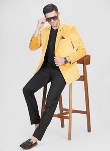 Blazer de cour en velours jaune vif pour homme, coupe ajustée, pour tenues avant-gardistes, disponible au meilleur prix, directement de l'usine. - Product Image 2