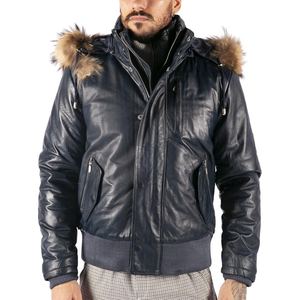 Chaqueta Bomber de Cuero Personalizada para Hombre, Cuello en V, Cierre de Cremallera, Exterior de Seda, Ropa Casual de Invierno, Suave y Transpirable, Patrones 3D/Puntos - Product Image 1