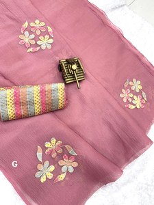 Fiesta en la playa y trabajo de bordado y hilo multicolor especial festivo Nuevos estilos Patrón de tela suave Impreso Saree con pieza de blusa - Product Image 5