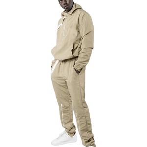 Chándal deportivo ajustado para hombre, chándal de manga larga con capucha, pantalones completos, diseño de rayas, estampado de lana, ropa deportiva para correr para niño - Product Image 1