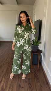 Conjunto elegante de rayón Coord para mujer, traje de cuello informal de estilo occidental 2025 con pantalones de hombro, ropa de fiesta semiformal de verano - Product Image 3