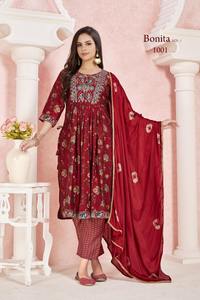 Calidad de exportación india, alta demanda, pantalón Kurti de seda viscosa premium y Dupatta con trabajo de bordado pesado, exportador mundial - Product Image 5