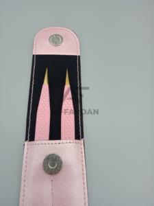 แหนบแยกสแตนเลสเคลือบสีชมพูสำหรับเด็กที่จับแบบตรงปลายแหลมพร้อมกระเป๋าหนังปลายทองสำหรับขนตา - Product Image 5