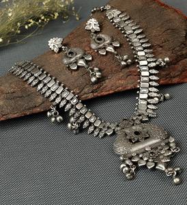 Conjunto de Collar Bohemia con Piedras Negras, Chapado en Plata Antigua y Latón Oxidado, para Mujer, Regalo de Boda - Product Image 1