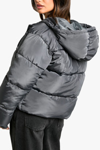 Nouveau design personnalisé à la mode gris foncé nord recadrée fermeture éclair à capuche courte doudoune polyester hiver chaud concepteur bulle veste - Product Image 2