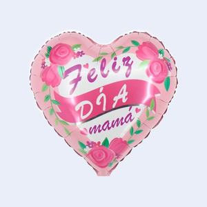 Globo de Aluminio con Diseño Floral Rosa en Forma de Corazón de 45cm (18in) para Fiestas, Feliz Día de la Madre - Product Image 1